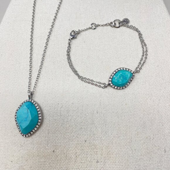 Chloe + Isabel Necklace & Bracelet Set Faux‎ Turquoise Blue Pave Silver-Tone - Picture 1 of 7